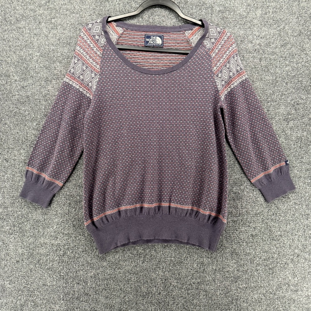 North Face Sweater Womens Large Purple Nordic Fair Isle Pullover Wool Winter